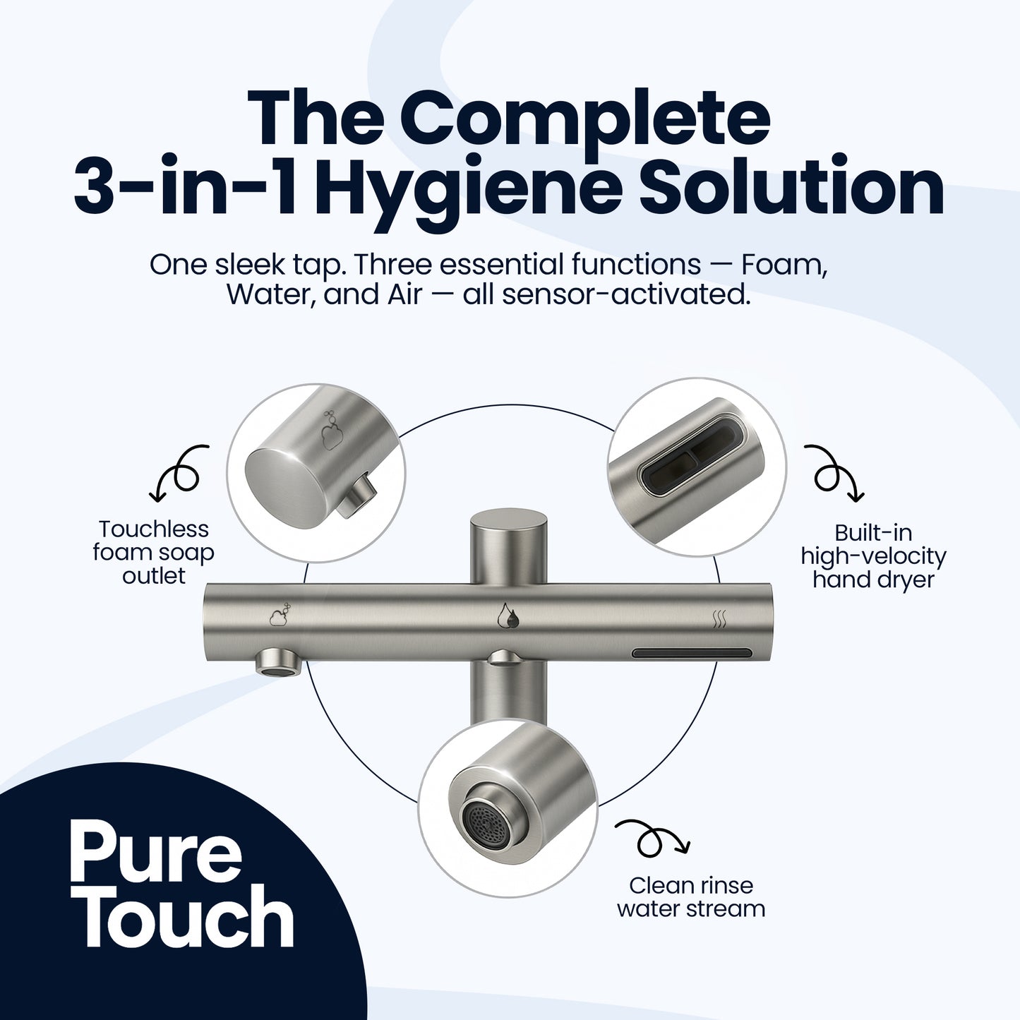 PureTouch Hybrid™ 3-in-1 Sensor Air Tap | Wash, Soap & Dry Touch-Free System