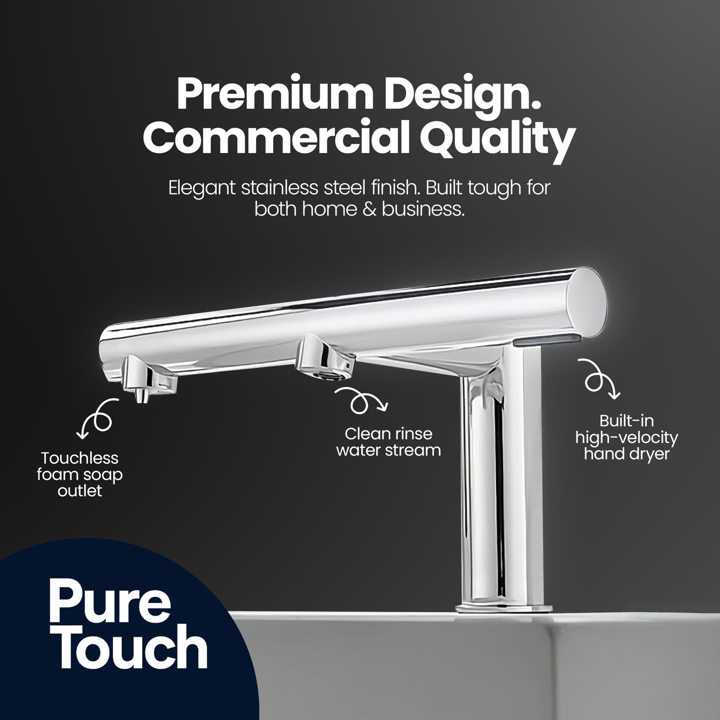 PureTouch Hybrid™ 3-in-1 Sensor Air Tap | Wash, Soap & Dry Touch-Free System