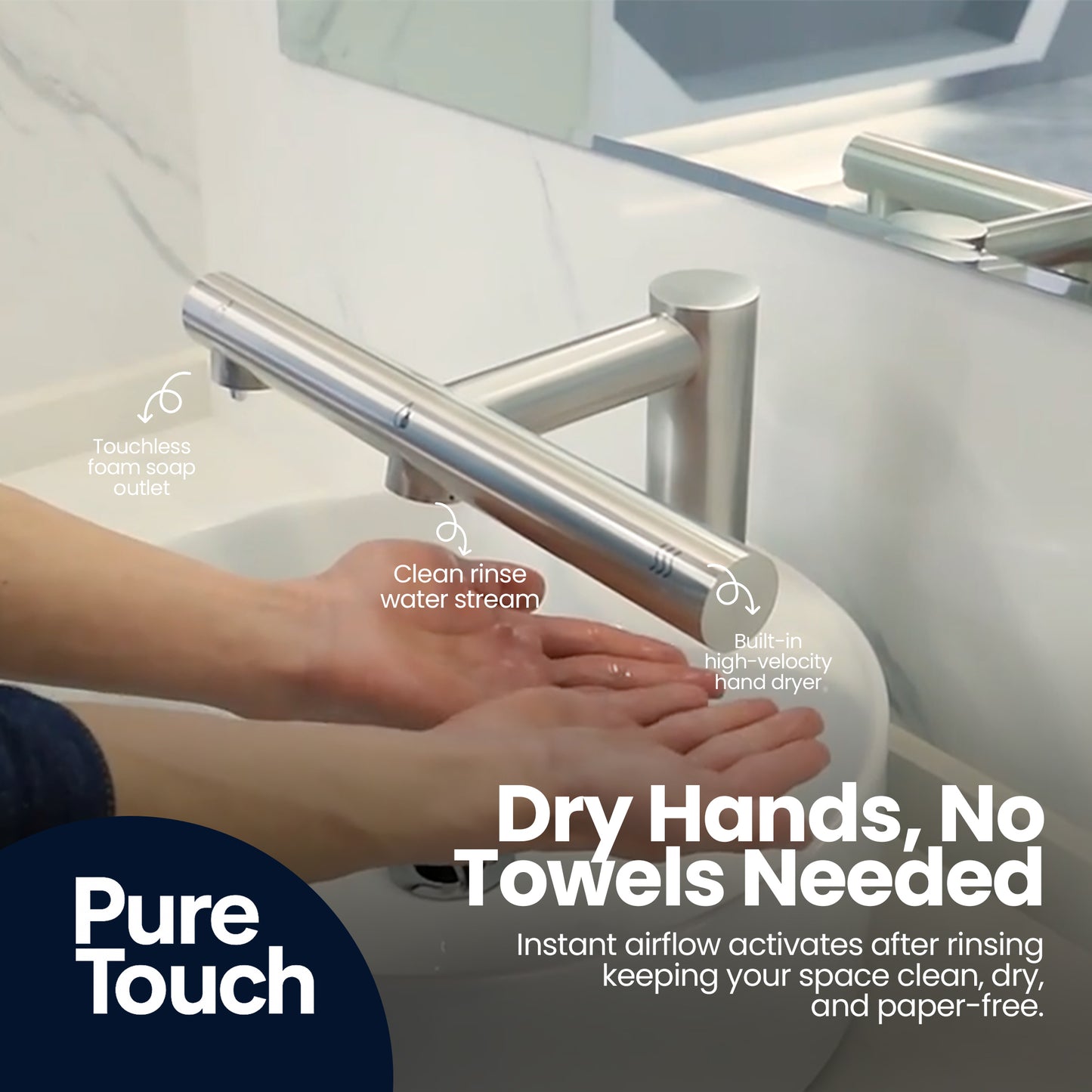 PureTouch Hybrid™ 3-in-1 Sensor Air Tap | Wash, Soap & Dry Touch-Free System